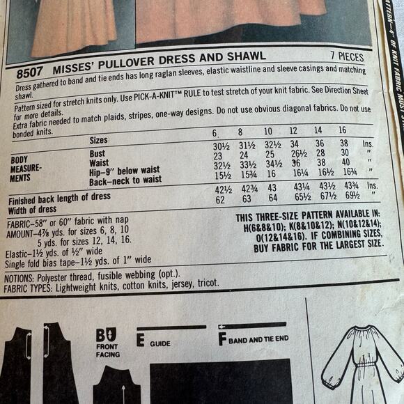 Simplicity 8507 Sewing Pattern Dress and Shawl Size 10,12,14 Miss c.1978 - Picture 3 of 5
